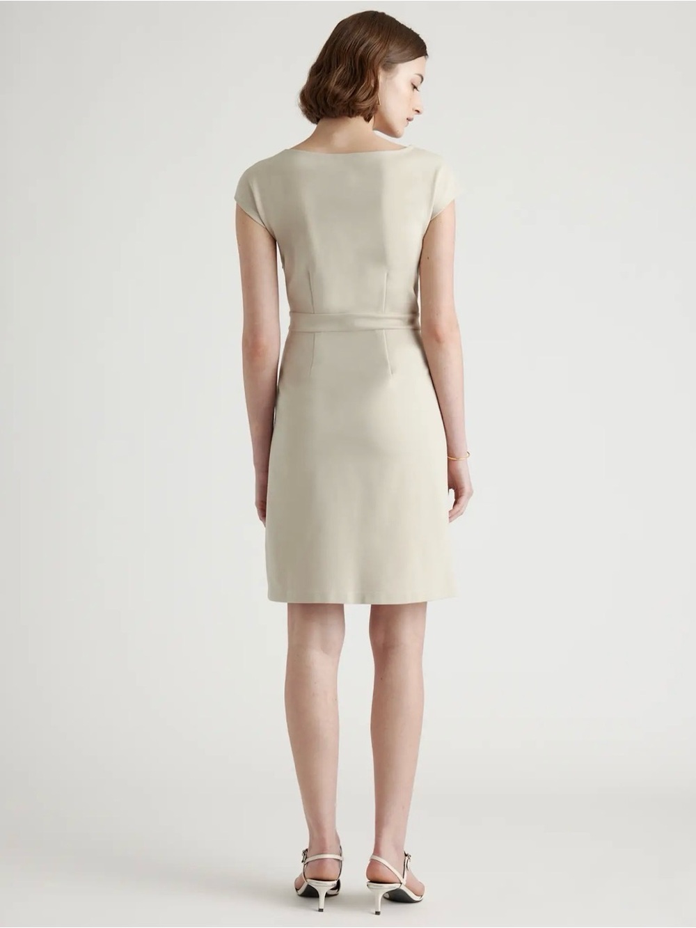 Quince Ultra Stretch Ponte Midi Dress with Cap Sleeves in Beige - Picture 3 of 12